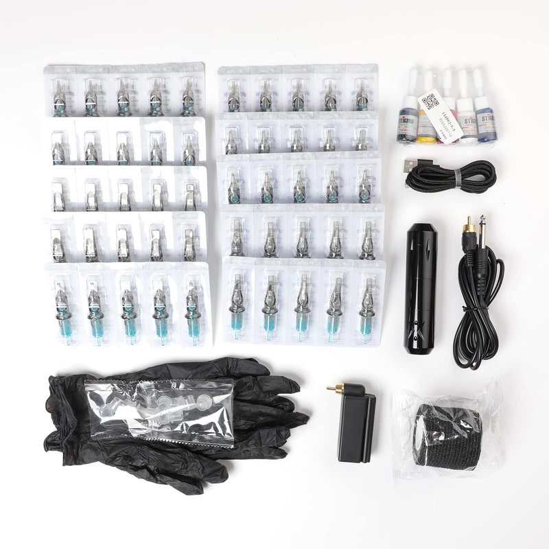 STIGMA Wireless Tattoo Gun Tattoo Kit Complete with 50pcs Tattoo Cartridge Needles 1500mAh Tattoo Battery 5 Colors Ink Set with Accessories STP29KITP199-1