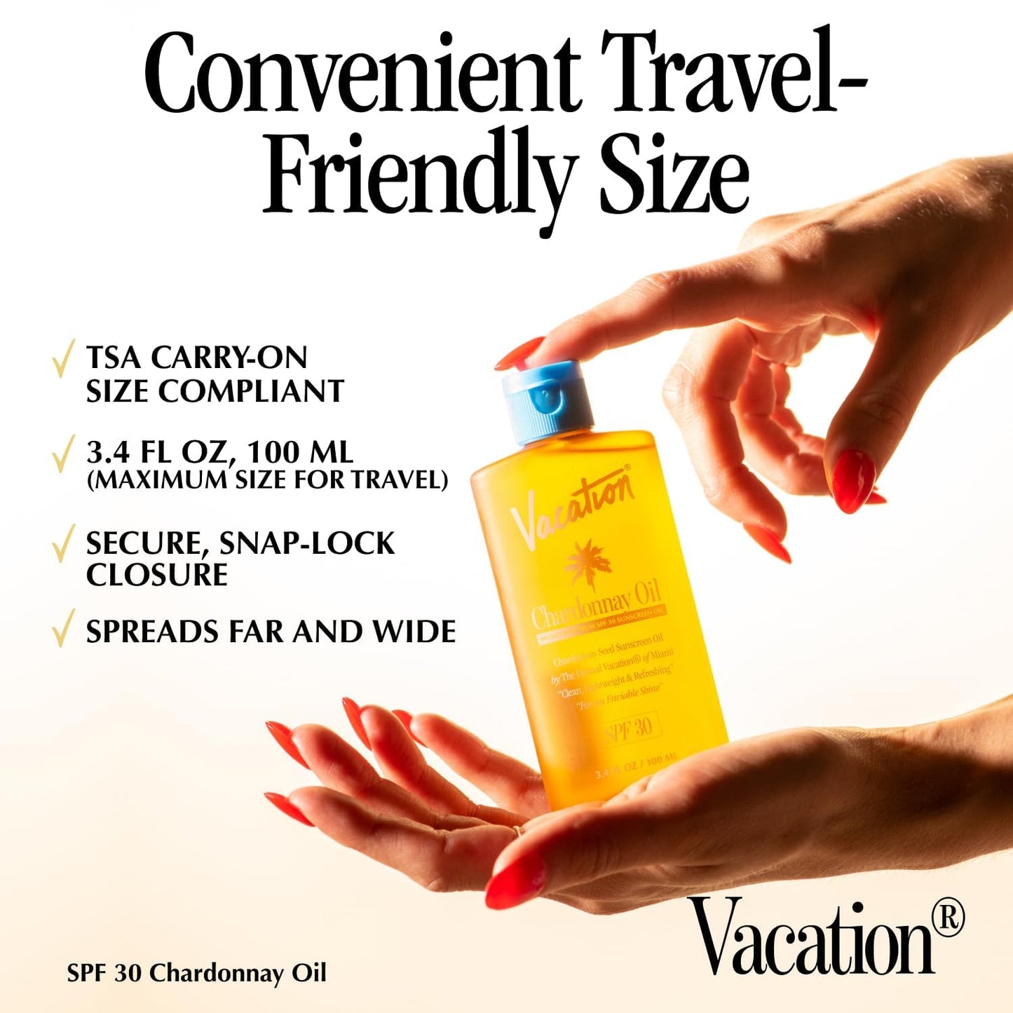 Vacation Chardonnay Oil SPF 30 Sunscreen Oil, 3.4 Fluid Ounces, Pack of 2 - Hydrating, Lightweight, Reef Safe, Invisible, Water-Resistant, Travel Size