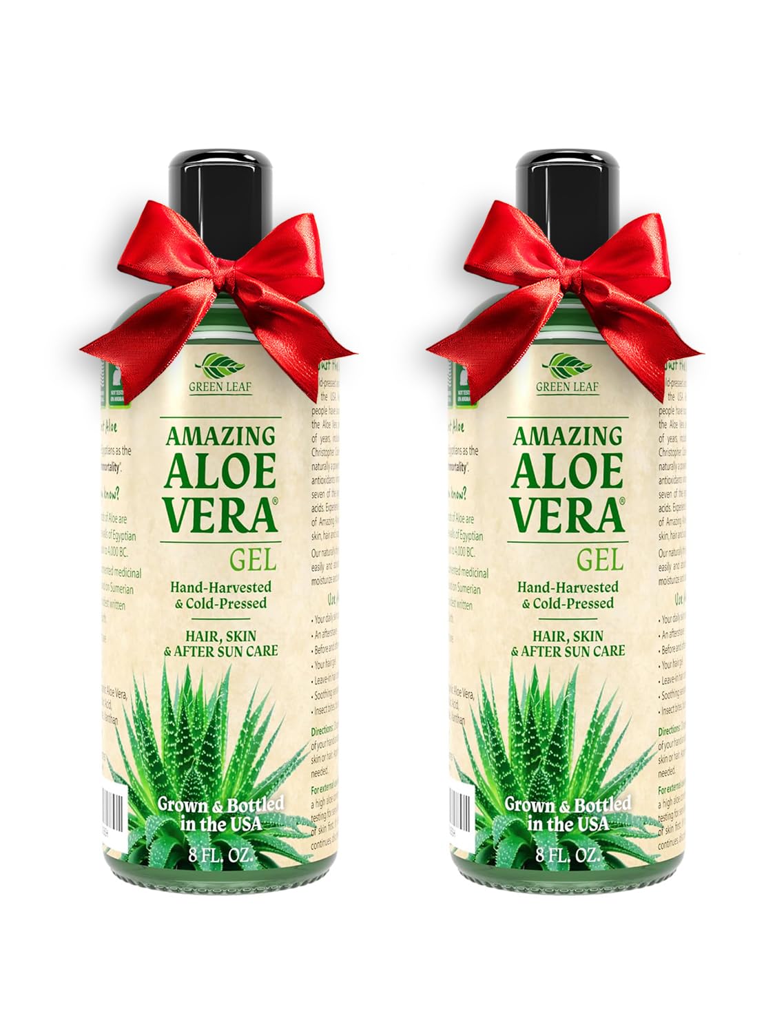 Green Leaf Naturals Amazing Aloe Vera Gel - Freshly Cut, 100% Pure Aloe, Premium Quality, Vegan, Unscented - Natural Sunburn Relief, After Shave, Skin, Face & Hair Care (two 8oz bottles) 16oz