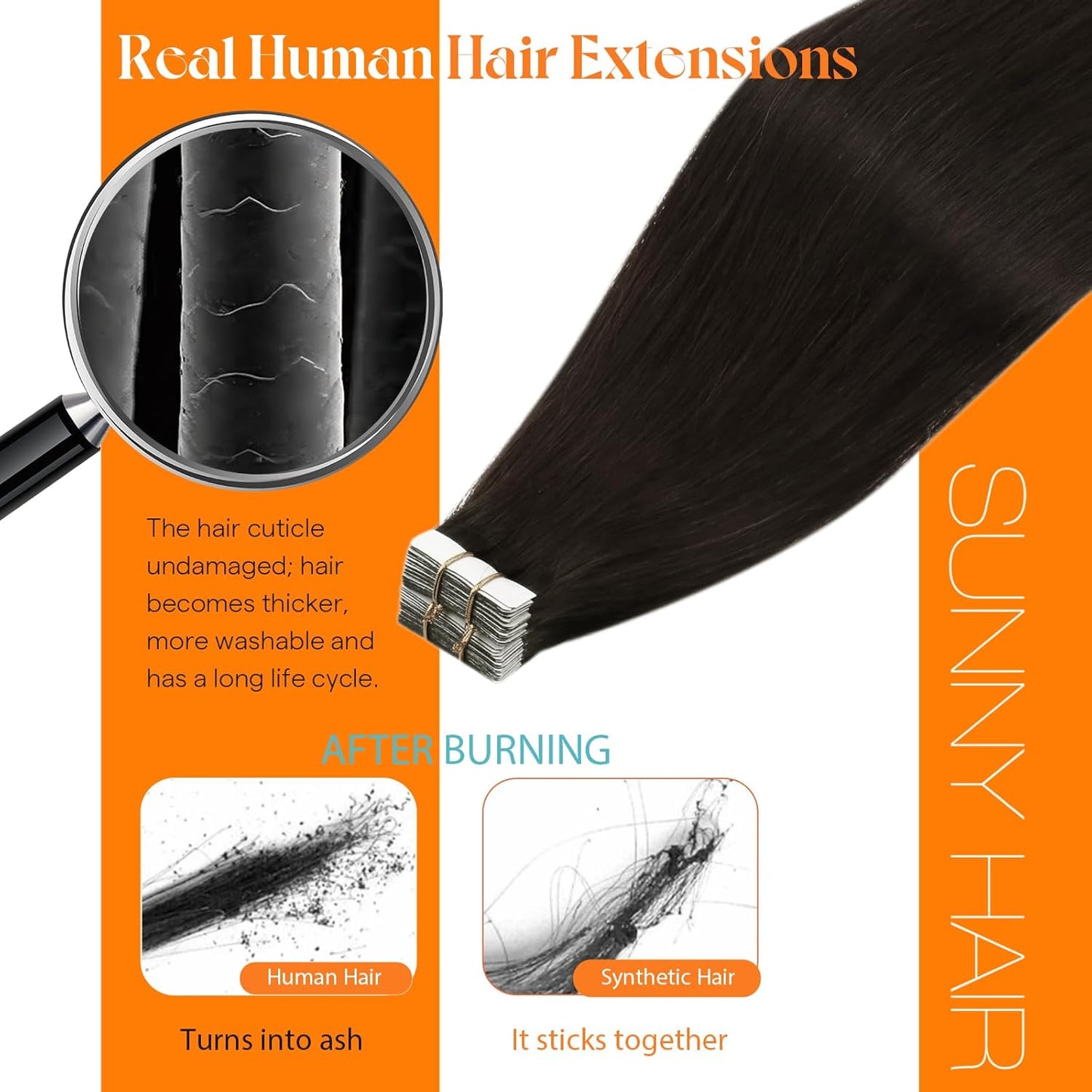 Hair Tape-In Extensions - 22 Inch Invisible Remy Human Hair - Darkest Brown | 20 Pcs, 50g