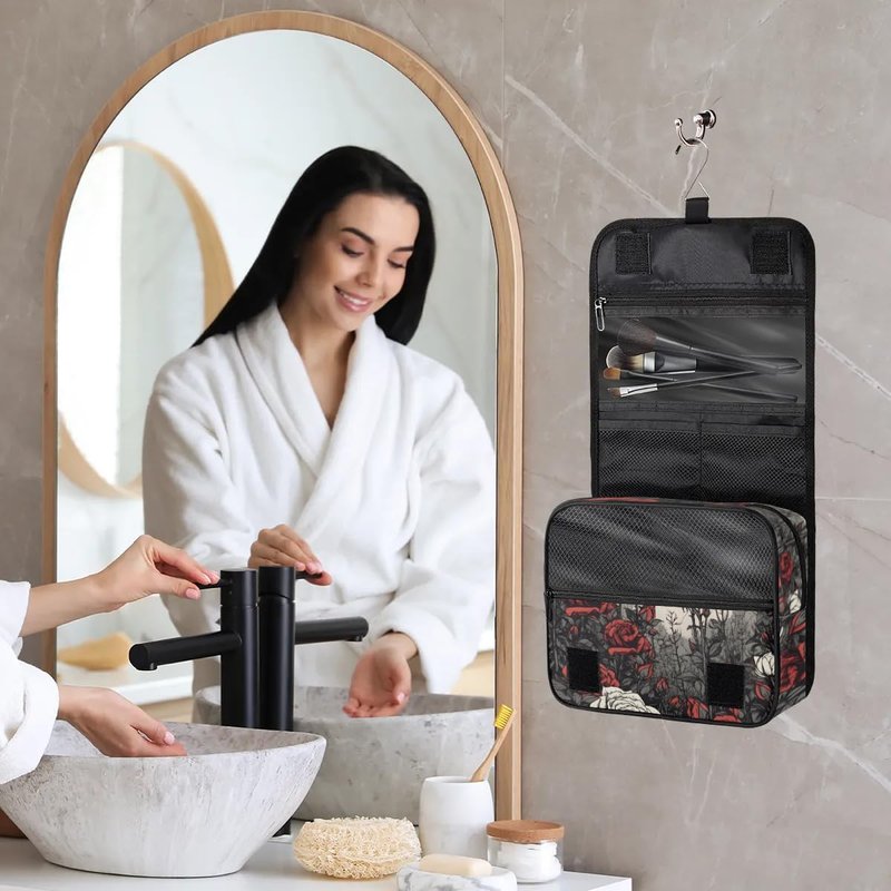Travel Toiletry Bag - Rose Hanging Cosmetic Organizer for Kids & Adults | Durable Makeup & Shaving Kit with Sturdy Hook