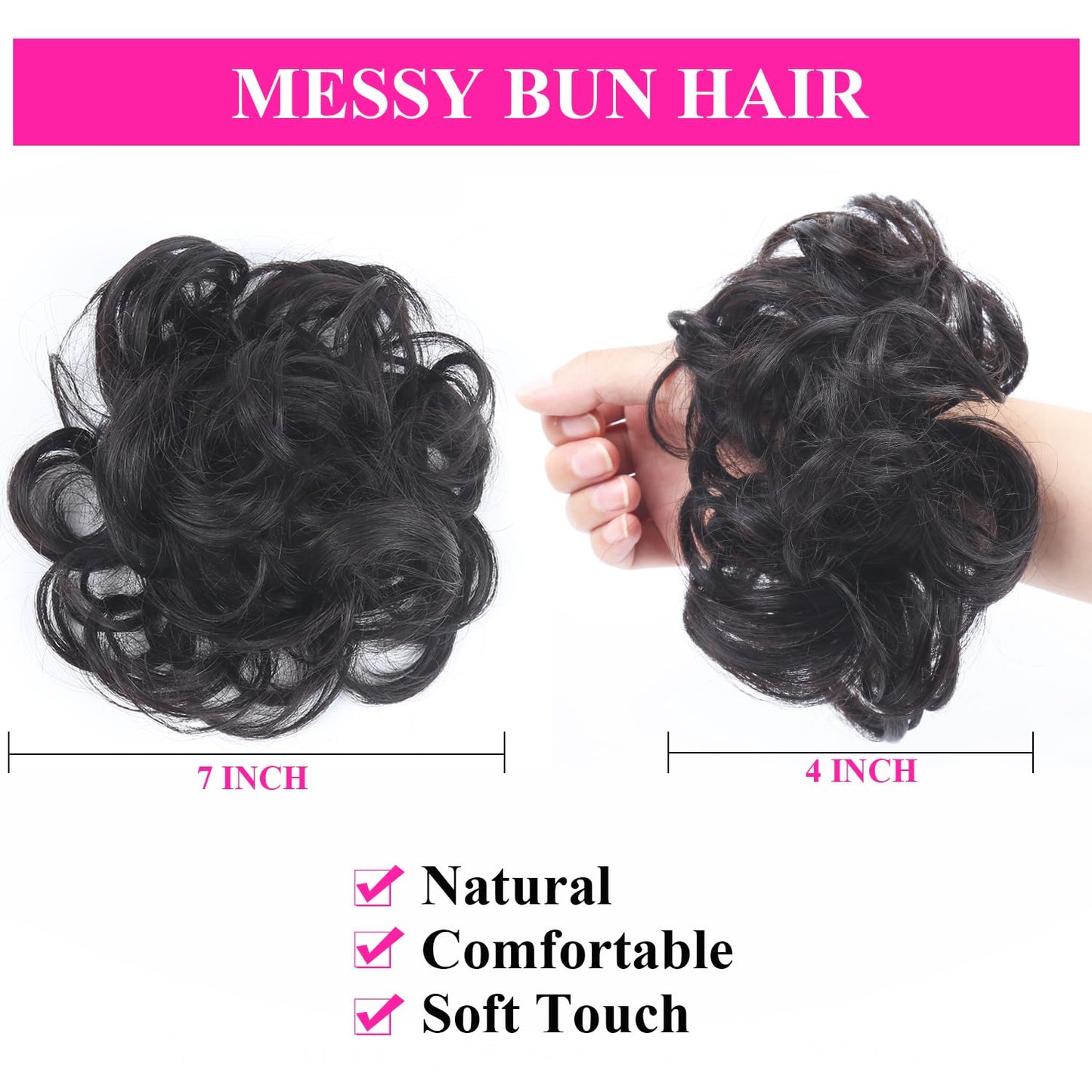 RESACA Messy Bun Hair Piece Human Hair Ponytail Dark Brown Human Hair Extension Accessories Elastic Easy Scrunchie for Girls and Women 2 Count