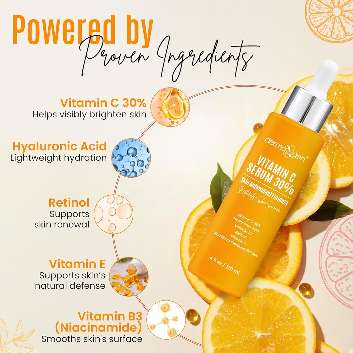 Vitamin C Serum for Face - Organic Anti-Aging Moisturizer with Hyaluronic Acid & Vitamin E | 4 FL OZ