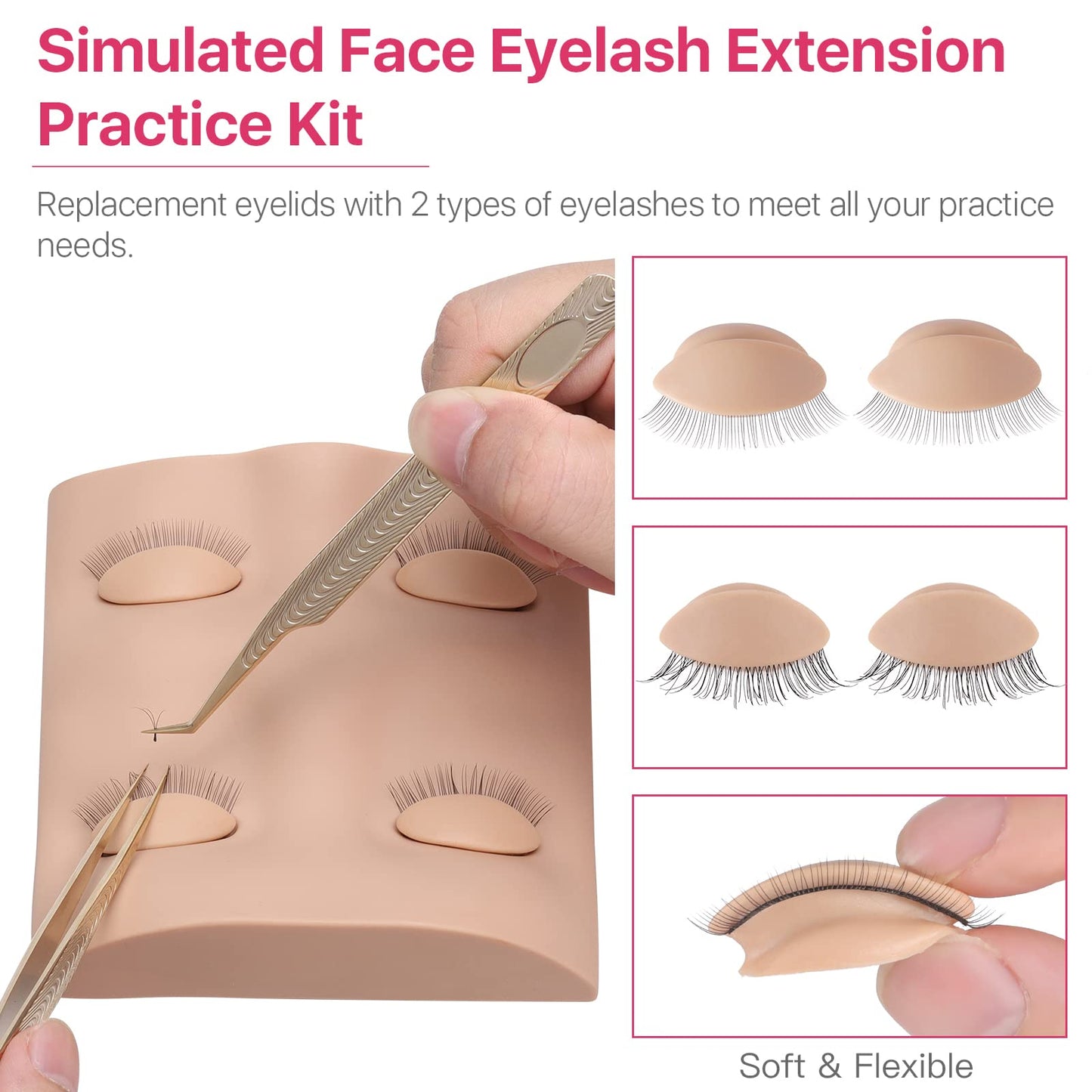 Pretty memory Lash Extension Supplies Eyelash Extension Kit, Lash Mannequin Head with Removable Eyelids Silicone Practice Set for Makeup and Eyelash Graft