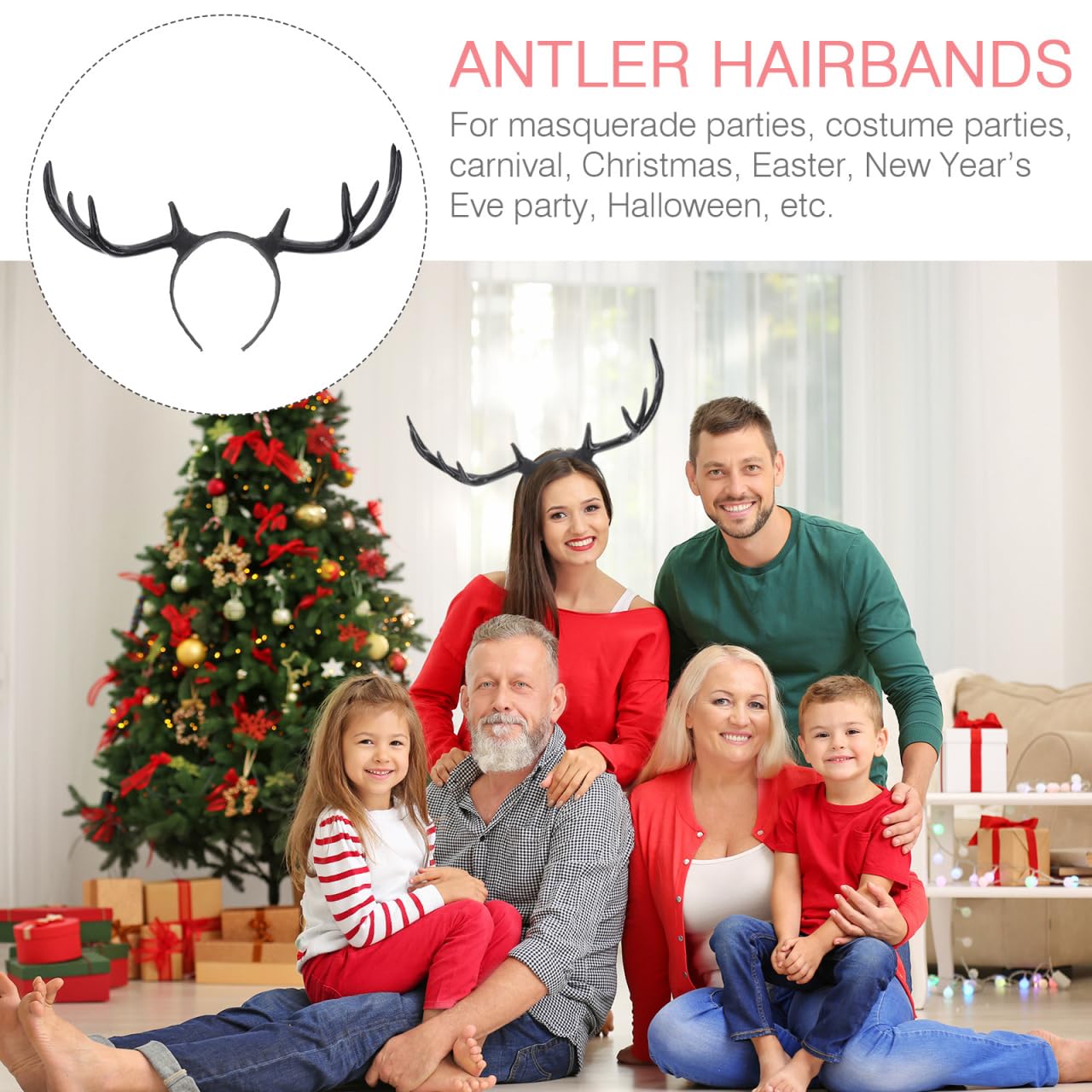 Healvian Reindeer Antlers Headband,Deer Antlers Headband,Women Hairbands, Horn Ear Long,Elk Hair Crown Hair Hoop Headpiece for Halloween Cosplay Party Birthday Christmas Costume