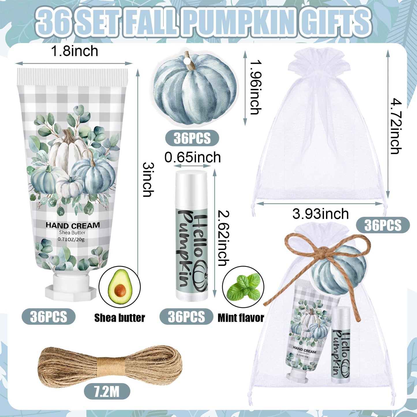 Heigble 144 Pcs Lip Balm Hand Cream Set Party Favors, Include 36 Lip Balm 36 Moisturizing Hand Cream 36 Bags 36 Cards and Ropes for Accessories Gifts(Black and Blue,Pumpkin)