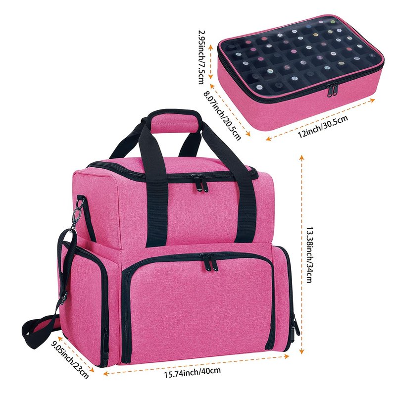 UOZL Nail Polish Organizer Holds 80 Bottles & Nail Art Lamp, Portable Large Capacity Storage with 2 Removable Storage Bags Store Nail Art Tools, Suitable for Manicurists(Rose Red)