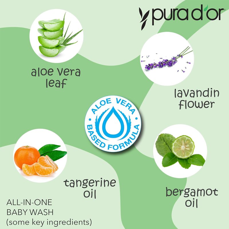 PURA D'OR Calming Baby Wash & Shampoo - Tear-Free, Sulfate-Free, Natural Aloe Vera | 16 Oz