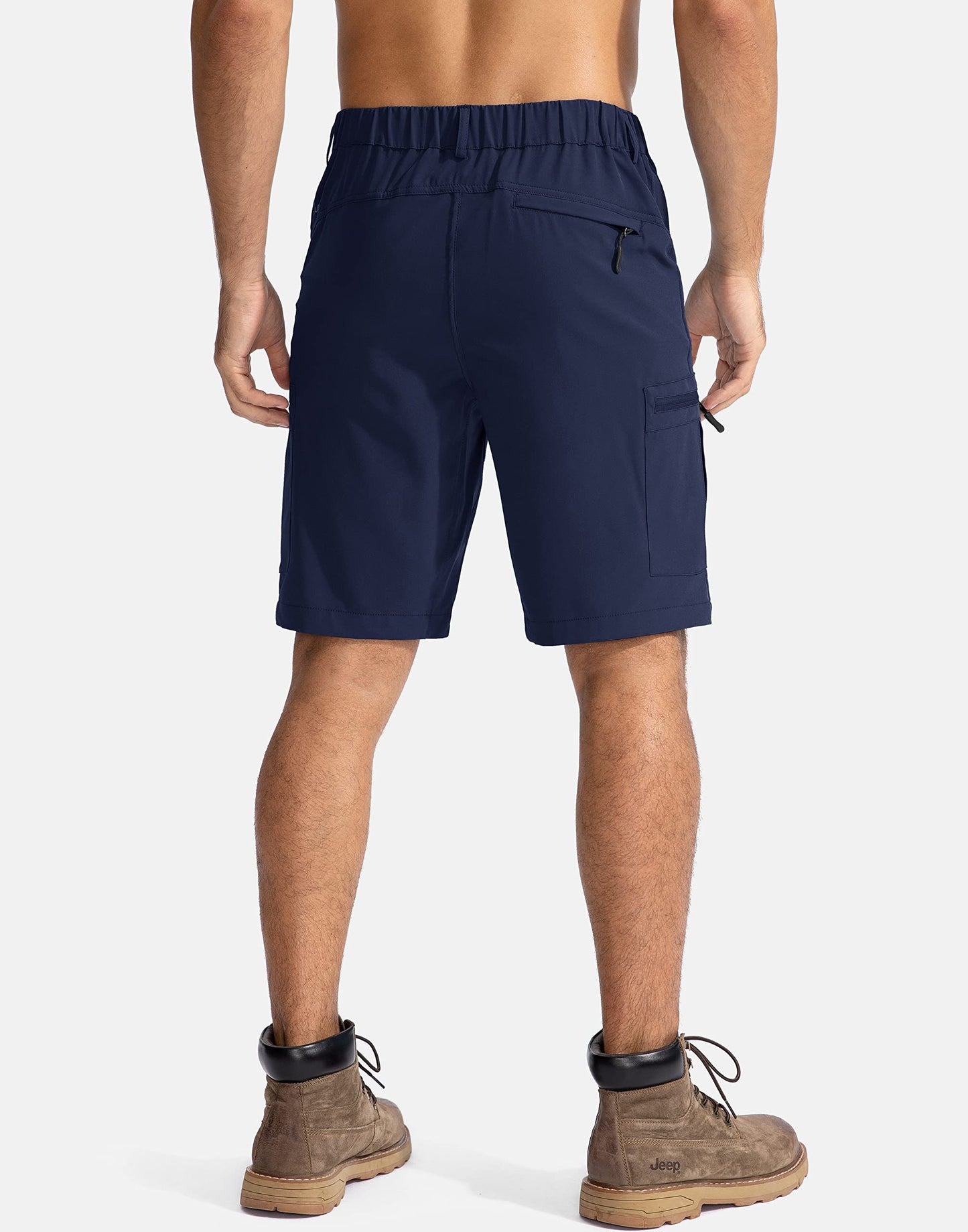 Pudolla Men's Hiking Cargo Shorts 9" Lightweight Outdoor Work Shorts for Men Travel Golf Camping Casual with 5 Zipper Pockets(Navy Medium)