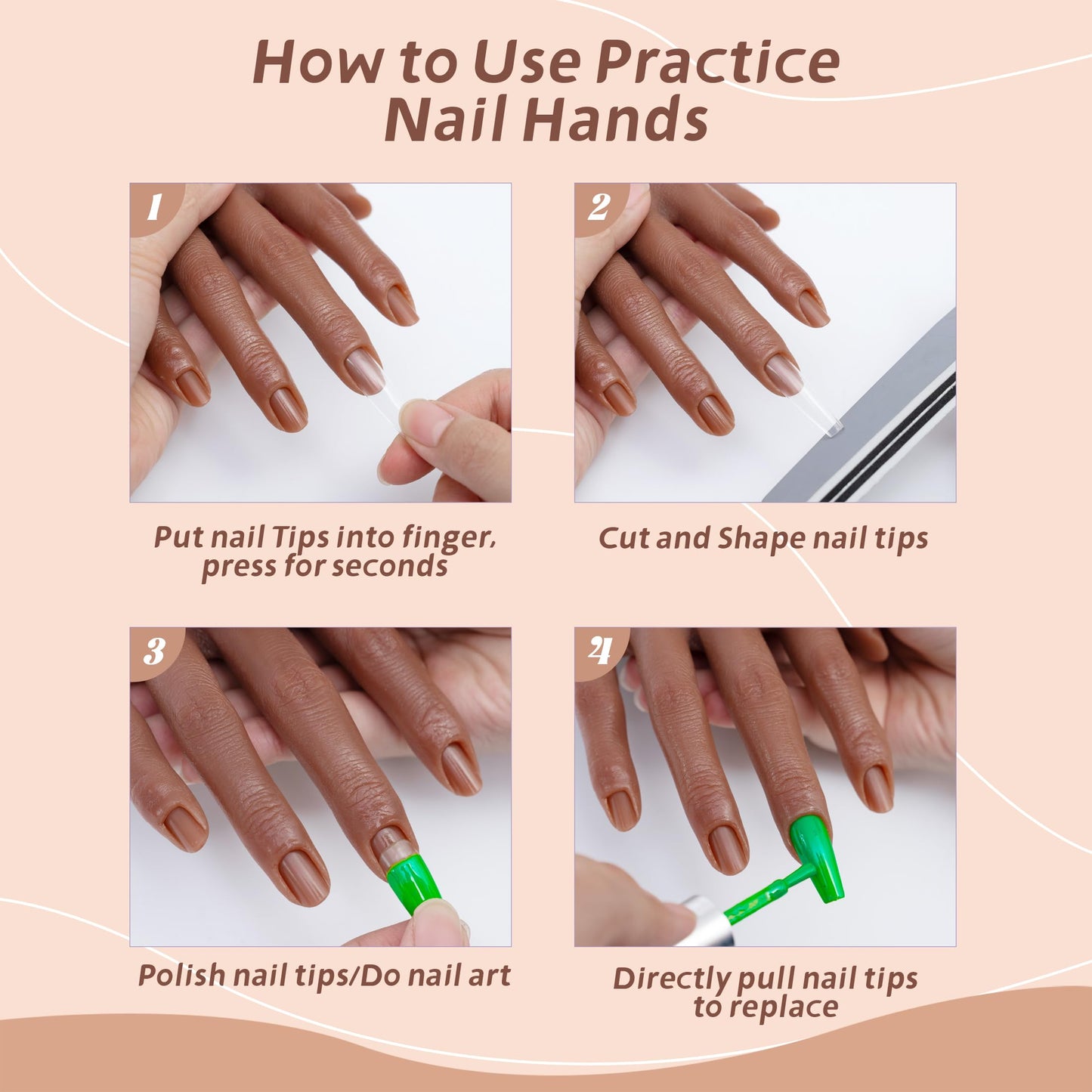 Veikmv Practice Hand for Acrylic Nails,Realistic Silicone Mannequin with Flexible Adjustable Fingers for Acrylic Nails,Gel Polish Training,Professional Nail Art Beginner Kit