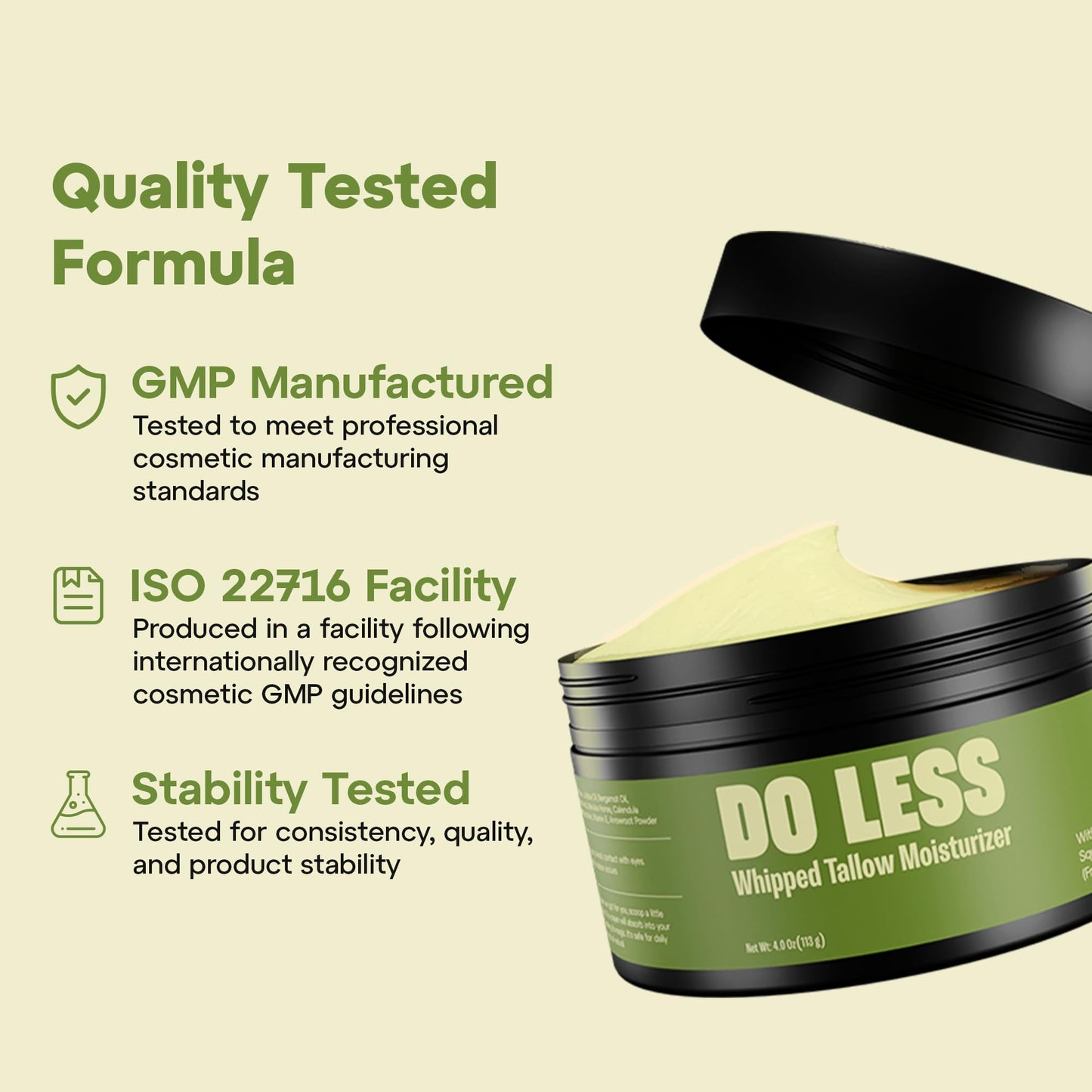 Do Less Whipped Beef Tallow Moisturizer for Skin, Face & Body, Deep Hydration for Dry Sensitive Skin with Grass-Fed Tallow, Manuka Honey & Jojoba Oil, 4oz