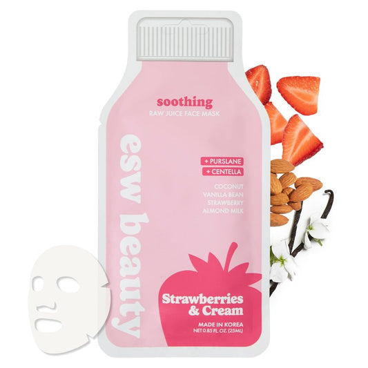 ESW Beauty Strawberries & Cream Soothing Korean Face Mask – Vitamin C, Centella & Vitamin E for Sensitive Skin, Hydration & Barrier Support – Skincare Gifts for Women