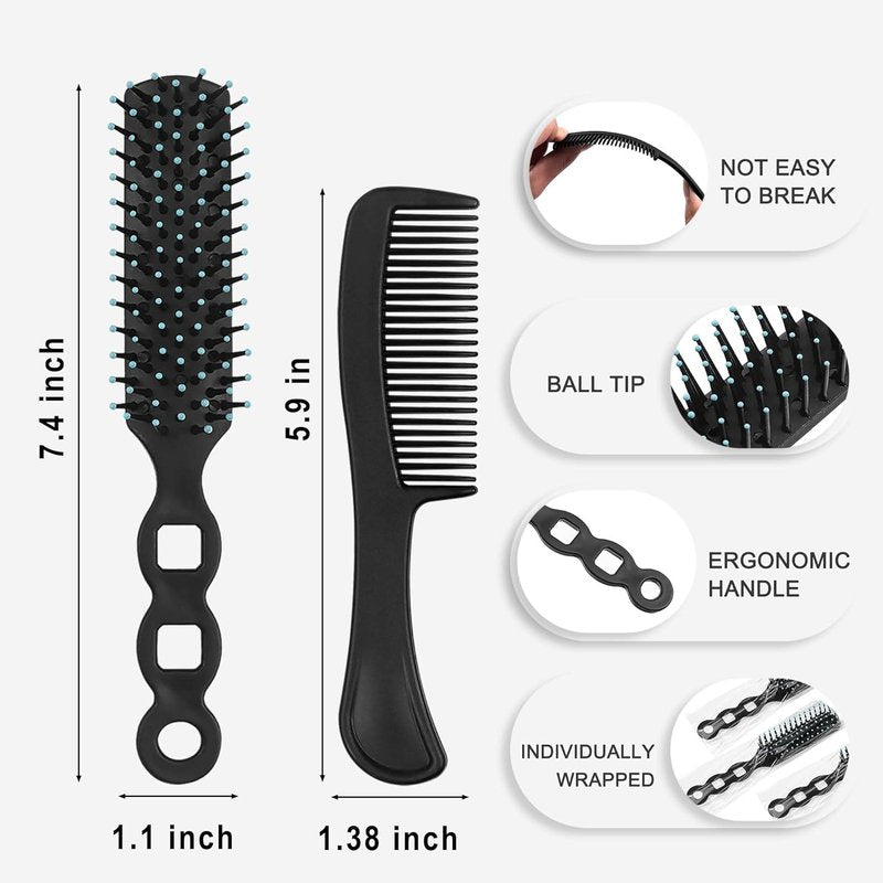 Hair Brush and Comb Set - 100 Pcs Individually Wrapped for Travel | Lightweight Black Brushes for Women & Kids