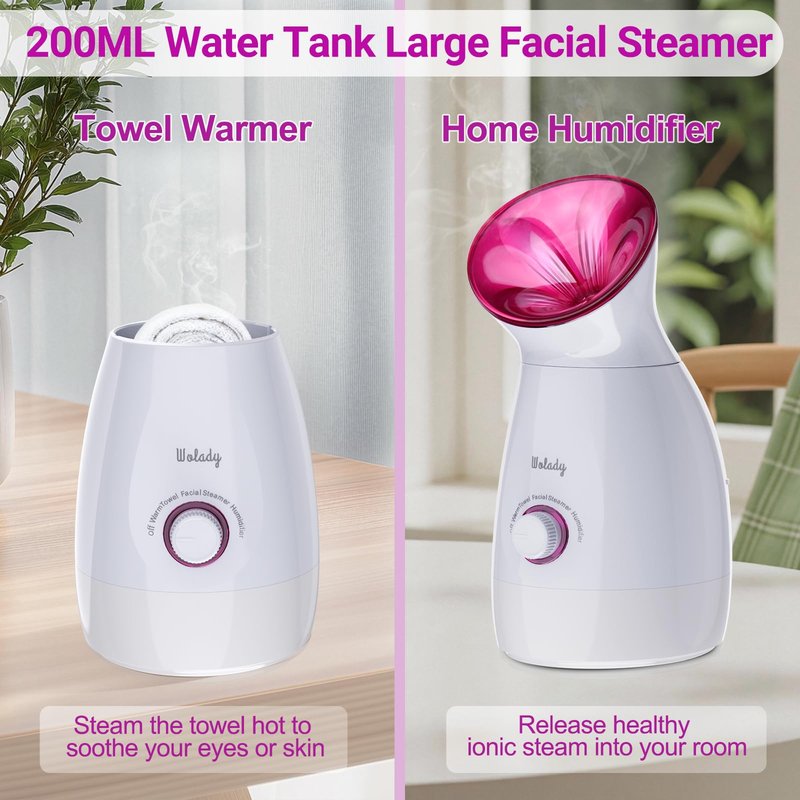 Wolady Facial Steamer Large 3-in-1, Towel Warmer & Humidifier Mode, Nano-Ionic Face Steamer with Skin Care Tools, Facial Pores Deep Cleaning, Warm Mist Home Sauna Spa for Women, Birthday Gifts
