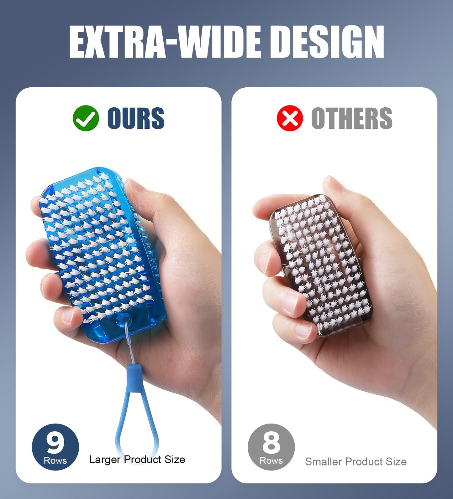 Nail Brush for Cleaning Fingernails, Larbois 2 Pack Two-Sided Extra-Wide Fingernail Brush for Cleaning Stiff Bristles Nail Scrubber Brush Mechanic Hand Scrub Brush with Hanging Rope