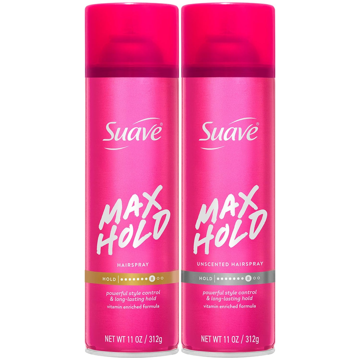 Suave Hairspray Max Hold - 2-Pack Unscented & Scented Aerosol, 11 Oz Each