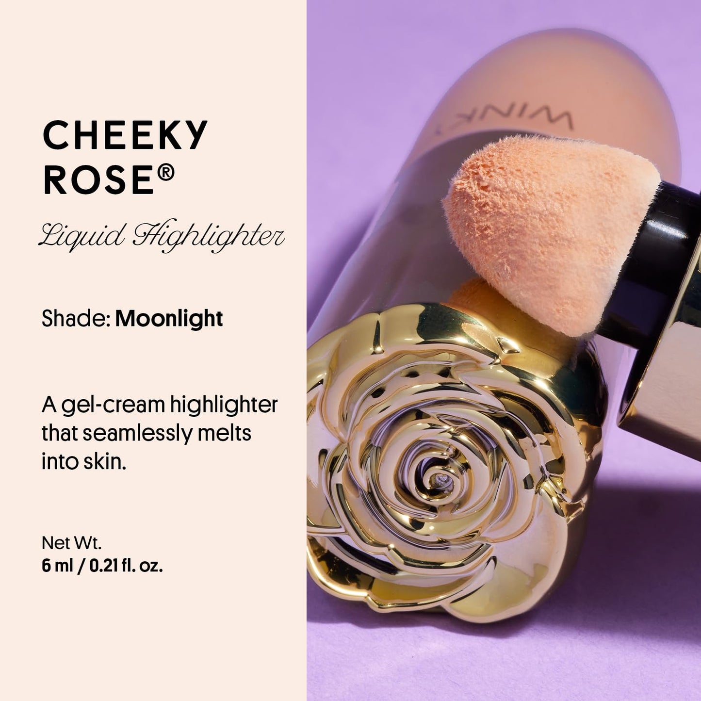 Winky Lux Cheeky Rose Liquid Highlighter - Gel Cream, Blendable & Buildable Pigment, Long Lasting Weightless Dewy Finish, Champagne, Moonlight