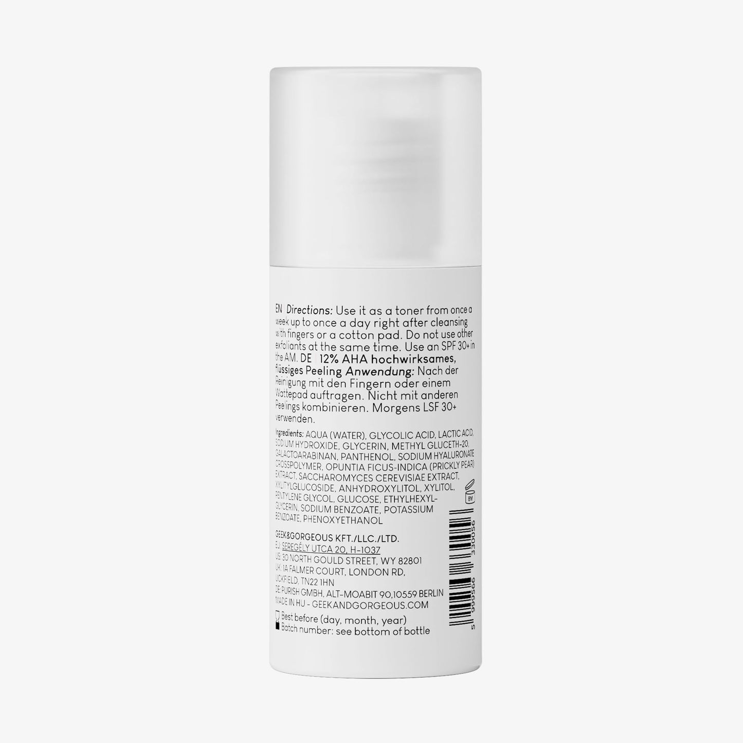 Geek & Gorgeous – Smooth Out – 12% AHA Exfoliating Liquid with Glycolic & Lactic Acid – Promotes Smoother, Brighter Skin – With Nopal Cactus Extract –1 oz