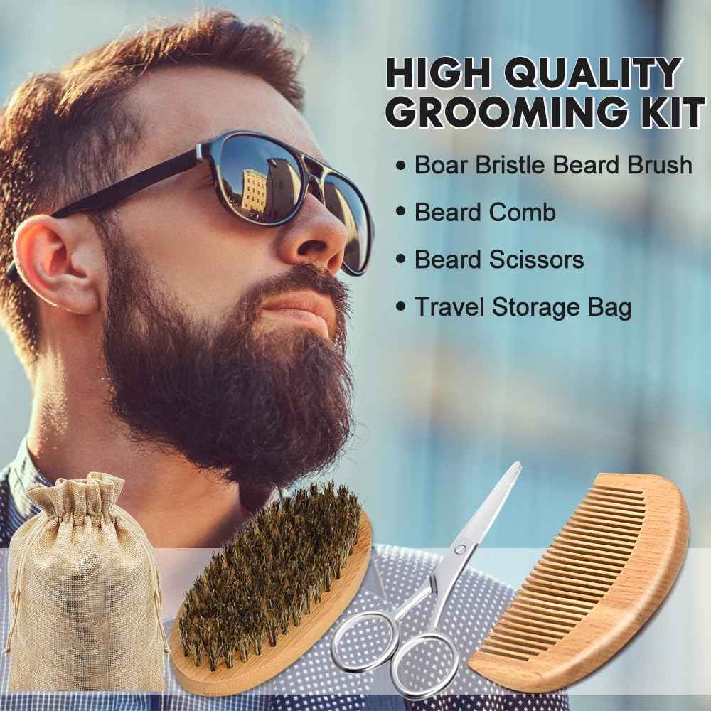 Beard Kit for Men Grooming & Care W/3 Pack Beard Oil, Wash, Balm, Comb, Brush, Scissors,Anniversary Valentines Birthday Fathers Gifts Idea for Husband Him Boyfriend Dad Men Christmas Stocking Stuffers