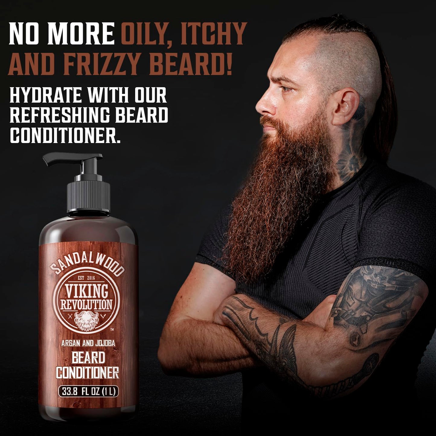 Viking Revolution Sandalwood Beard Conditioner - Argan & Jojoba Oil Beard Softener | 33.8 Fl Oz