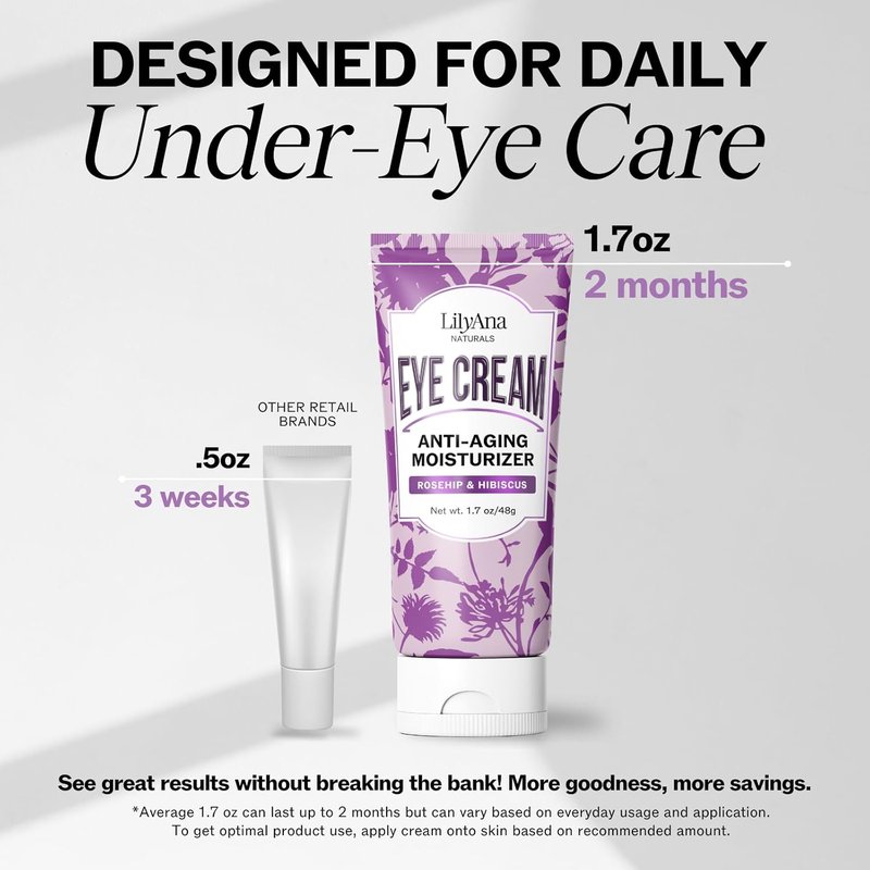 LilyAna Naturals Eye Cream - Dark Circles & Puffiness Treatment | Anti-Aging for Sensitive Skin - 1.7 oz