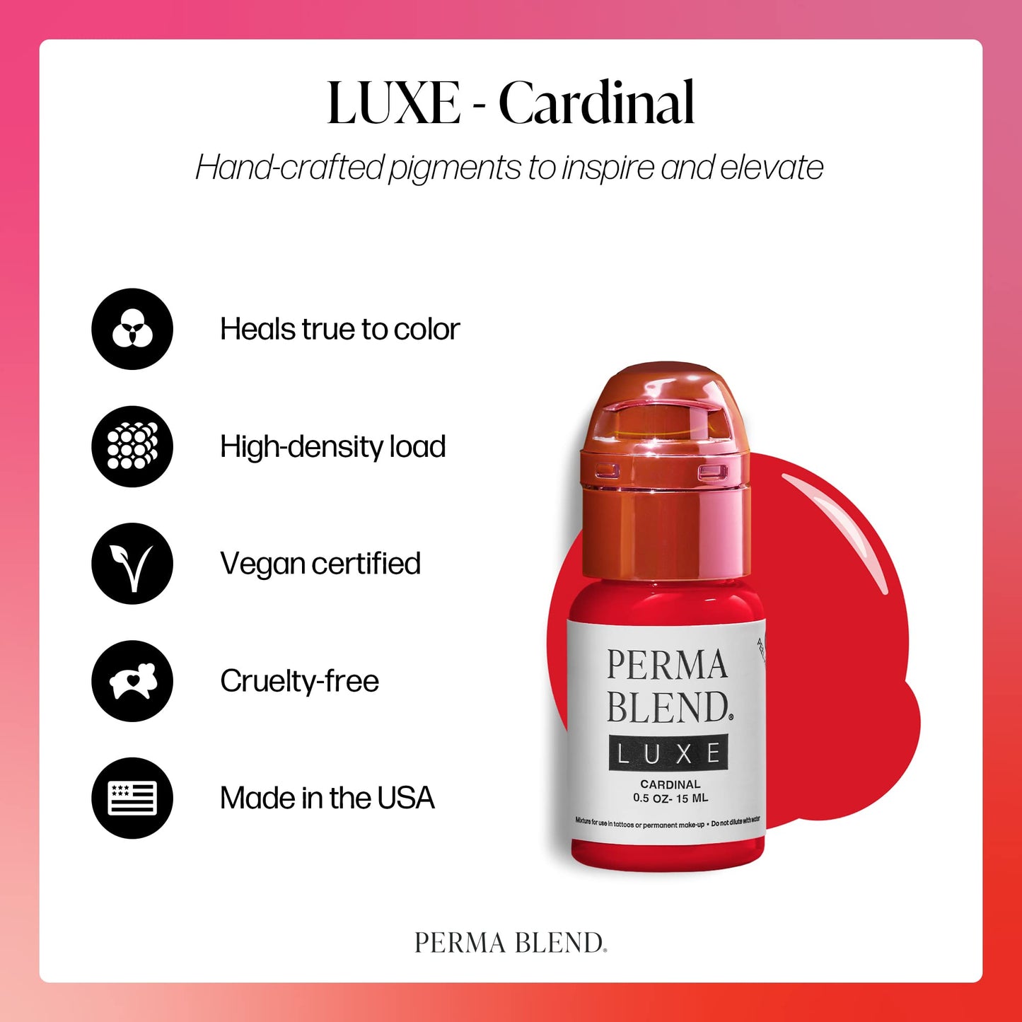 Perma Blend Luxe - Cardinal - Vegan Lip Tattoo Ink - Vibrant, True Red Microblading Pigment - for Lip Blush & Permanent Makeup - Cruelty-Free (0.5 oz)