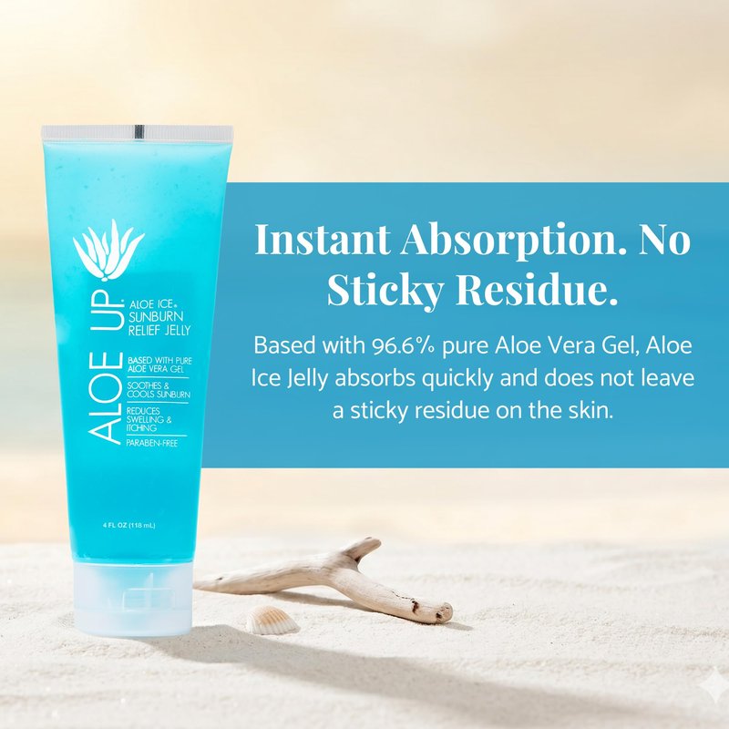 ALOE UP Aloe Vera Gel for Sunburn Relief – Cooling After Sun Jelly for Face & Body – 96.6% Pure Gel – Reef Friendly, Water Resistant for up to 80 Minutes, Alcohol & Fragrance Free – 4 Oz