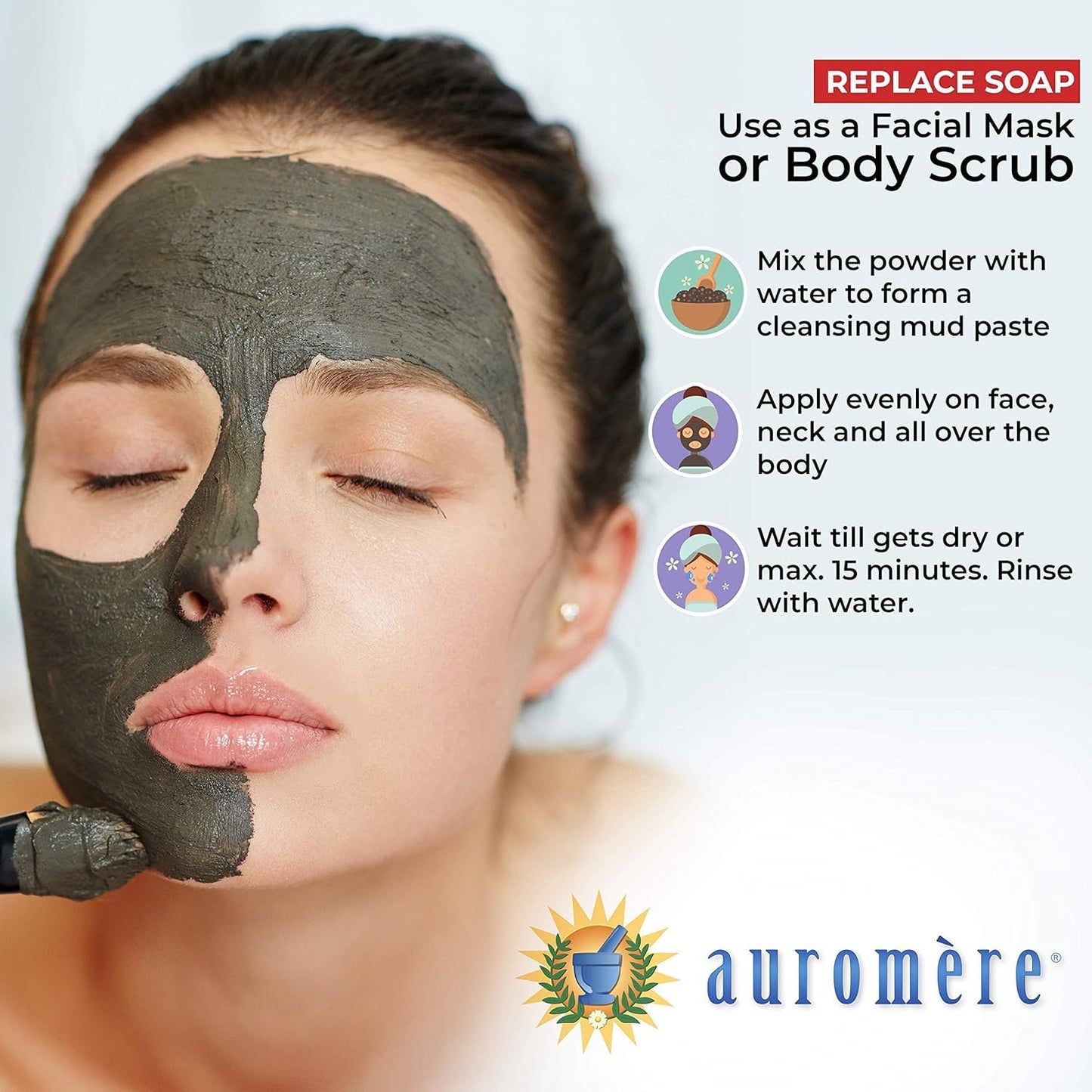 Auromere Ayurvedic Indian Healing Clay Mask for Natural Skin Care - Exfoliating Body Scrub and Facial Mask for Skin and Face Care - Mud Mask Unclogs Pores and Rejuvenates Sensitive or Oily Skin - 16oz