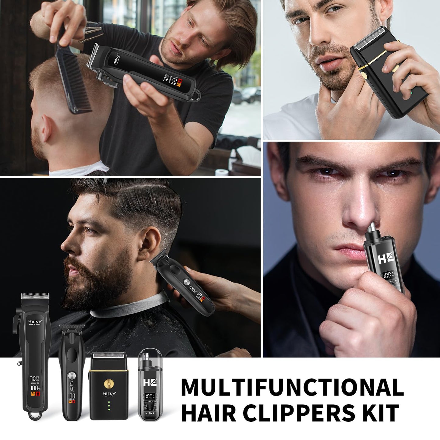 HIENA PRO Hair Clippers for Men Professional, Cordless Barber Kit with Electric Hair Clipper & T-Blade Beard Trimmer Foil Shaver, Men's Hair Cutting Kit