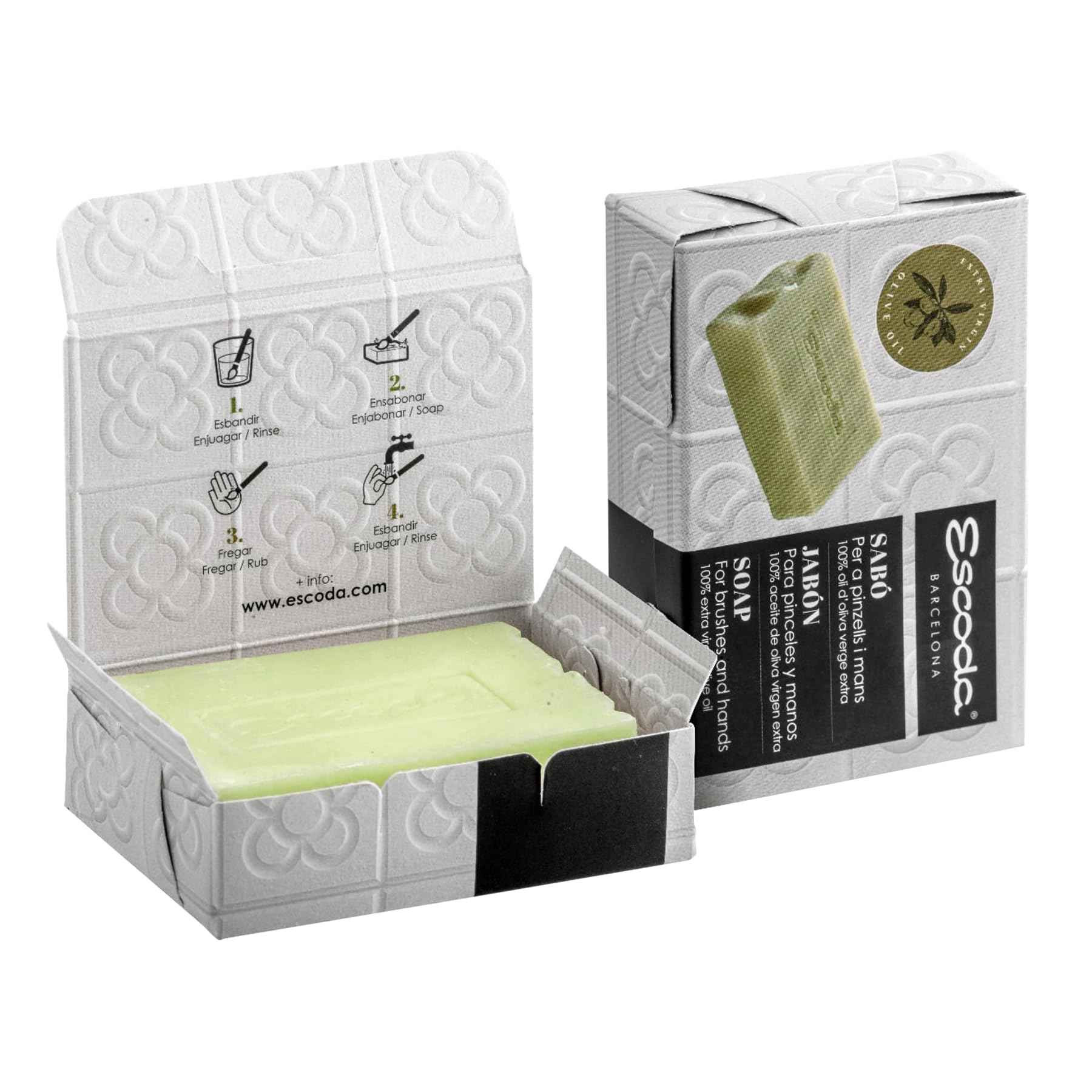 Escoda | Olive oil brush soap | Soap for cleaning brushes and hands | 100g per bar | 1 Bar of soap | For all types of brushes