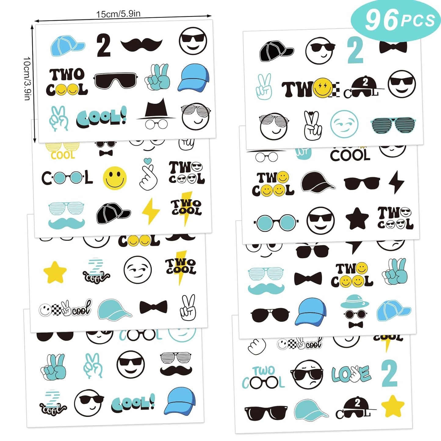 Temporary Tattoo Stickers - 96Pcs Black, Yellow & Blue Designs | Perfect for Birthday Parties & DIY Crafts