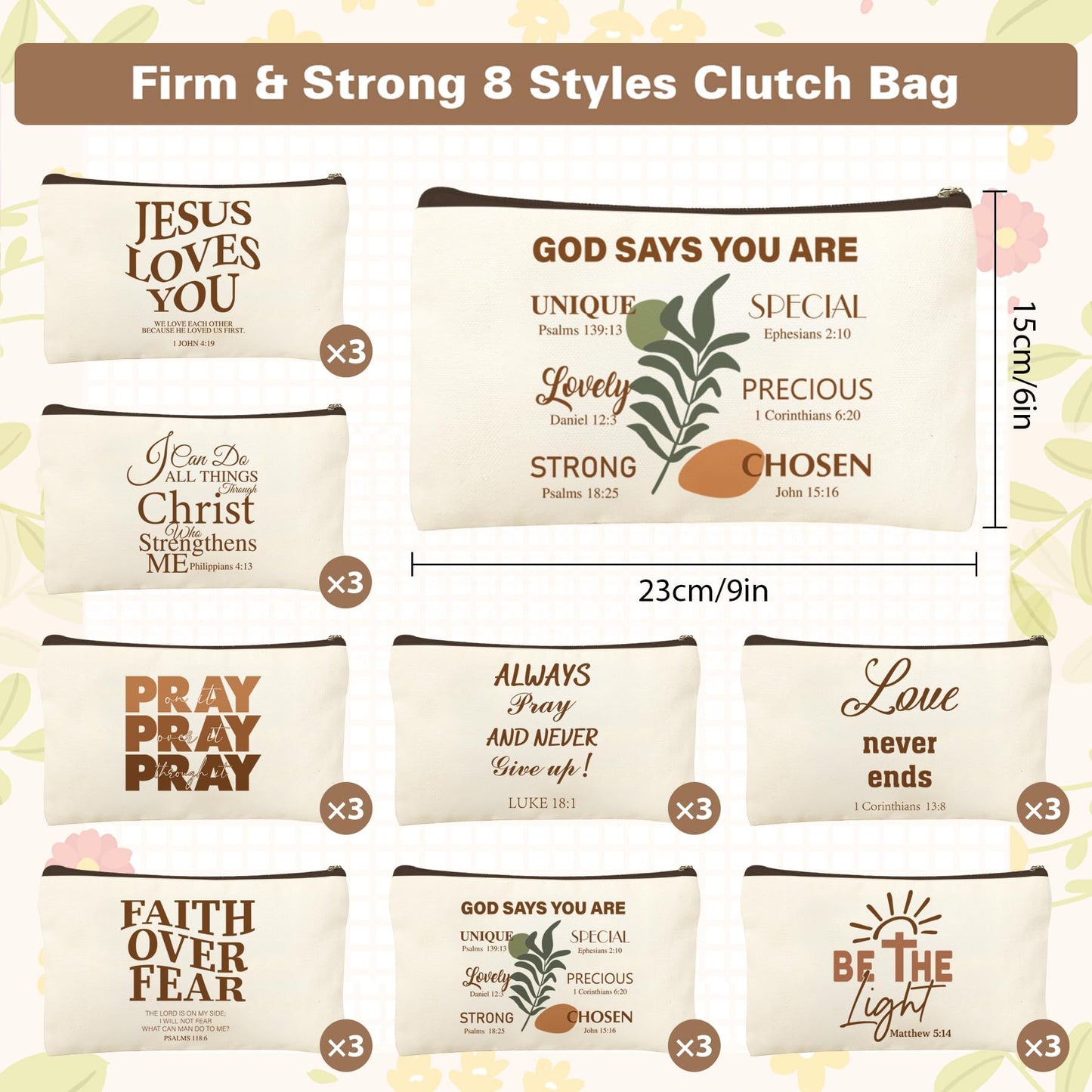Kuabiz 24 Pcs Christian Makeup Bags Bulk for Women Boho Bible Verse Cosmetic Bags Christian Gifts Inspirational Canvas Pouches with Zipper for Cosmetics Journaling Motivational Supplies