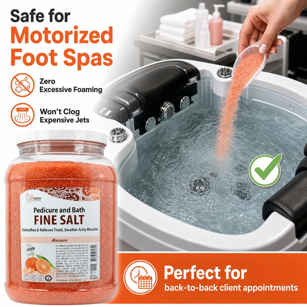 SPA REDI - Detox Foot Soak Pedicure and Bath Fine Salt, Mandarin, 128 Oz - Made with Dead Sea Salts, Argan Oil, Coconut Oil, and Essential Oil - Hydrates, Softens and Moisturizes