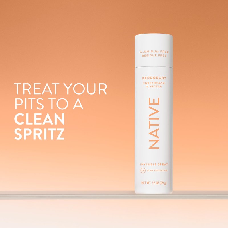 Native Deodorant & Body Spray, Sweet Peach & Nectar, 72-Hour Odor Protection for Underarms & Body, Aluminum Free, Quick Drying, 3.5 oz