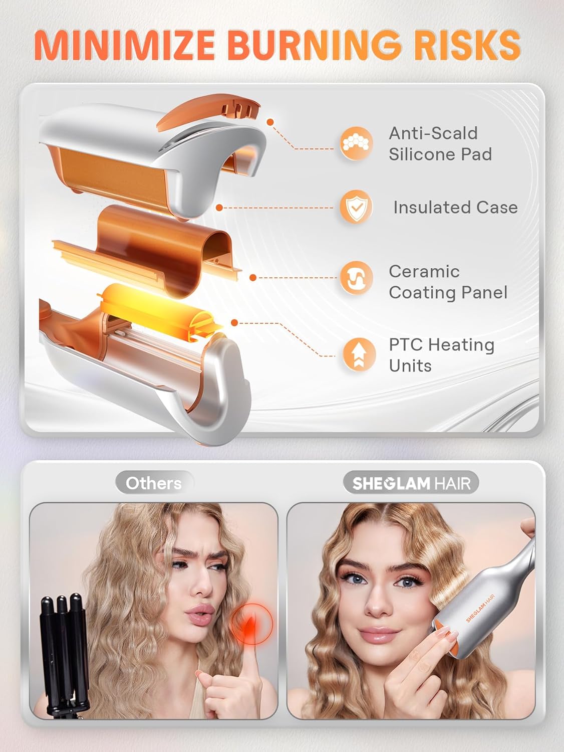 Hair Beach Babe Waver - 2 Barrel Crimper with Smart Timer & Adjustable Temps | Dual Voltage, Anti-Scald Design