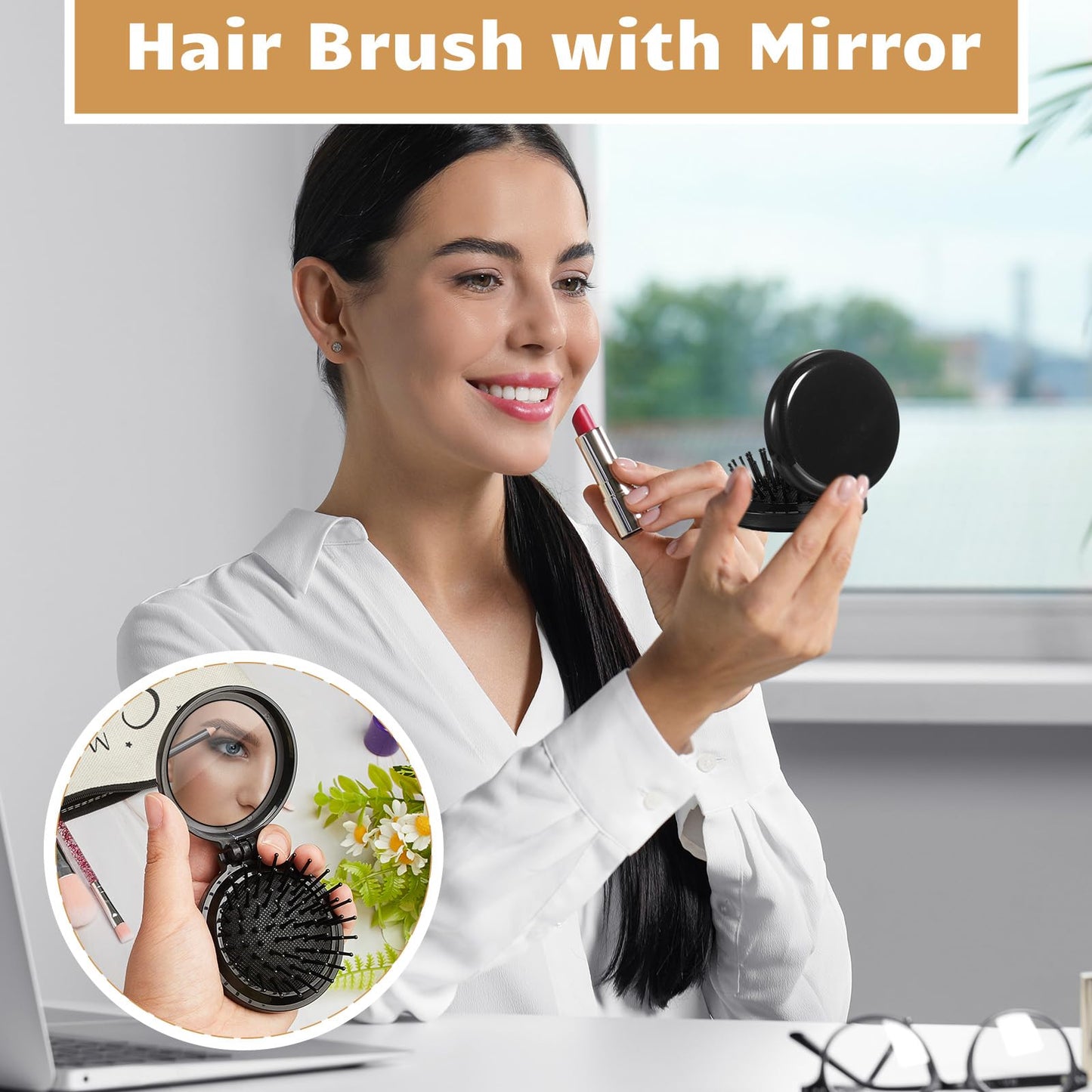 Uiifan 50 Pcs Mini Hair Brush Foldable Travel Mirror Hair Brushes Round Portable Folding Pocket Mini Comb Compact Travel Size Massage Comb for Men Women