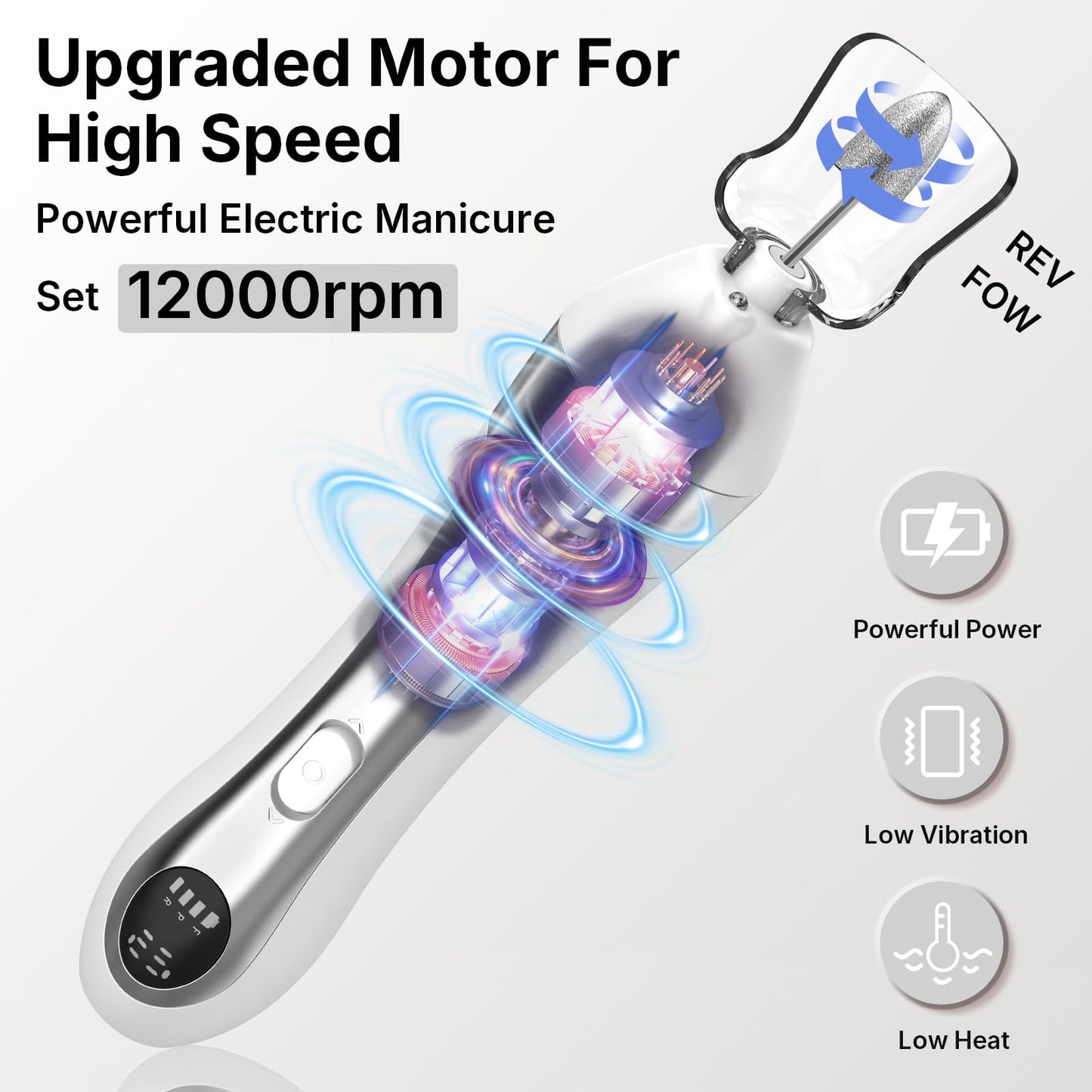 Nail Drill with LED Display ,Manicure Pedicure 10-Speed Cordless Electric Nails File,Rechargeable,10 in 1 Nail Drill Professional Ideal for Home, Beginners,Women