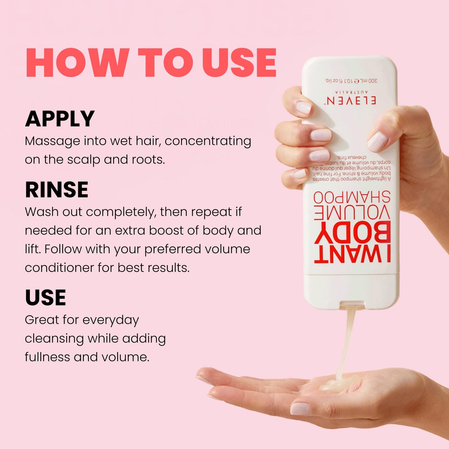 ELEVEN AUSTRALIA I Want Body Volume Shampoo for Women & Men - Volumizing & Thickening Shampoo for Fine Thin Hair, Adds Fullness & Thickness, Sulfate-Free Formula for Lightweight Hair - 10.1 fl oz