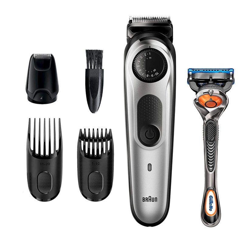 Braun Beard Trimmer - Cordless Hair Clippers for Men | Rechargeable Mini Foil Shaver Set, Black/Silver, 6 Pieces