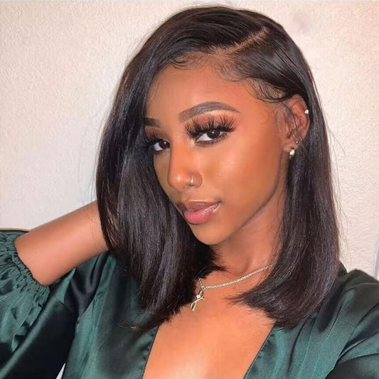 VIYAVIYA Water Bob Wig With Bangs 14inch Short Curly Wigs for Black Women None Lace 130% Density Glueless Human Hair Water Wave Brazilian Hair wigs Natural Color