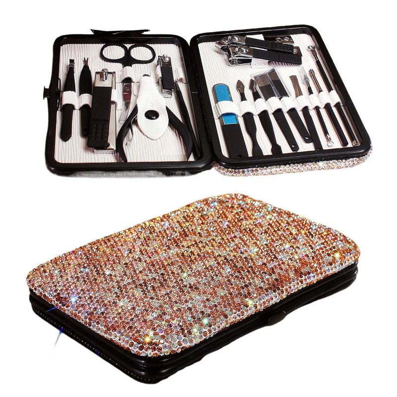 Bling Rhinestone Nail Clipper Set - 18-Piece Nail Care Tool Kit with Sharp Nail Scissors and Cuticle Nippers for Home Use (Silver)