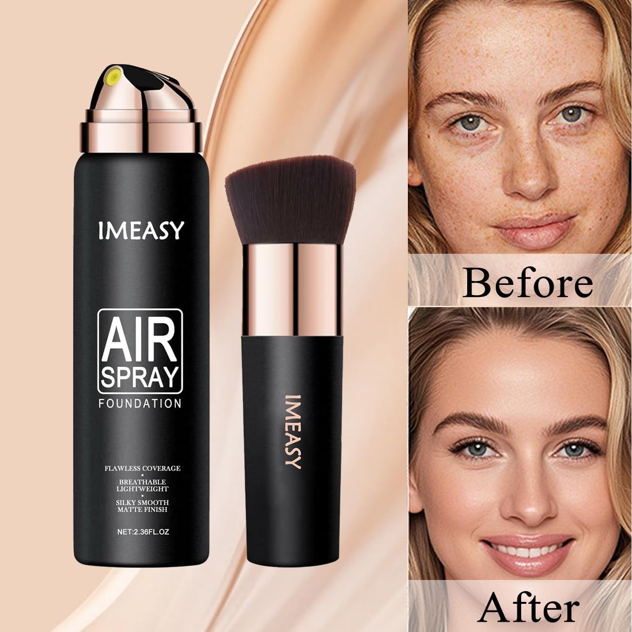Airbrush Makeup Foundation Spray, Flawless Full Coverage Foundation, Long-Lasting, Breathable & Moisturizing for Older Women, Teens, and Mature Skin, Buildable Coverage for Smooth Radiant Skin (NUDE)