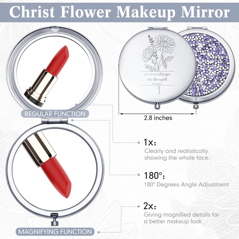 Weysat 10 Pcs Christian Compact Mirror Gifts for Women Bible Verse Metal Round Pocket Makeup Mirrors Bulk Inspirational Religious Church Party Favors for Women Nurse(Rose Gold, Silver)