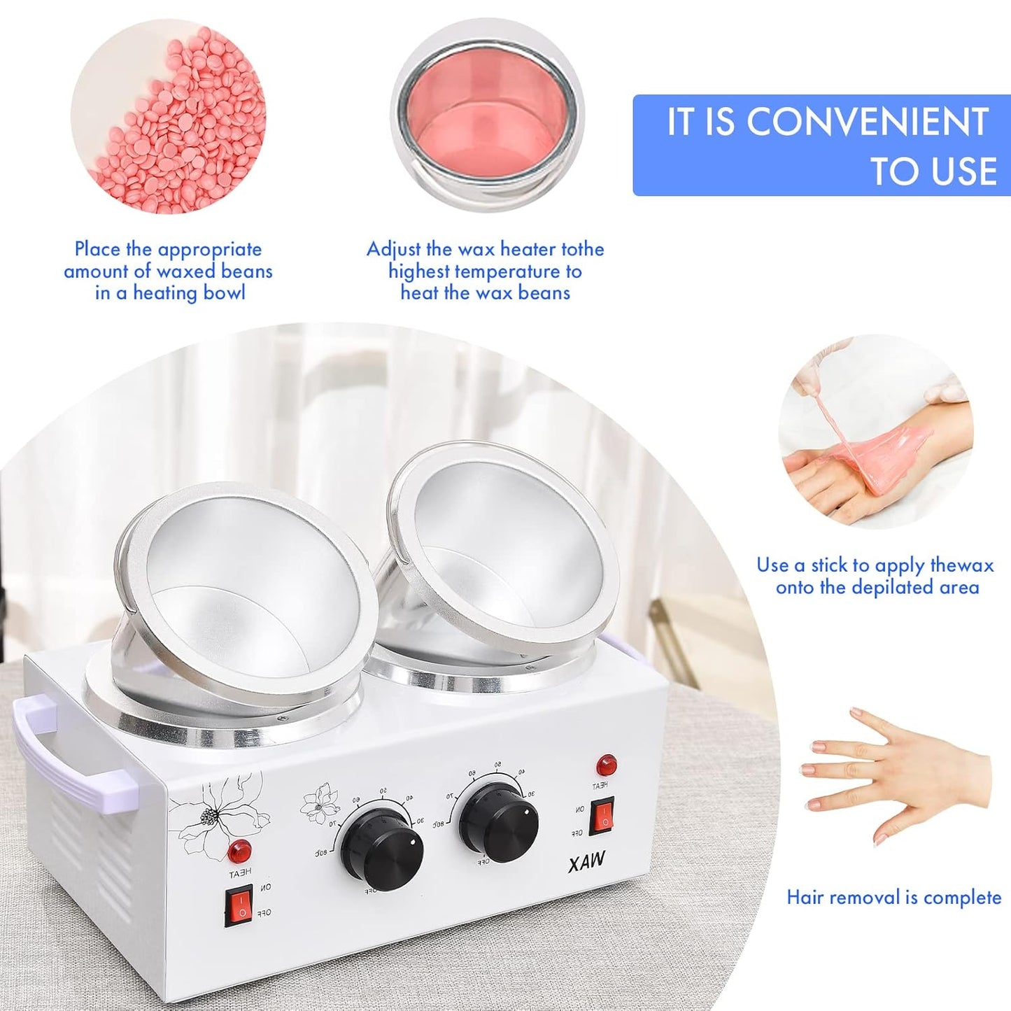 Portable Waxing Kit - Dual Pot Wax Warmer Machine for Smooth Hair Removal | Ideal for Home Use