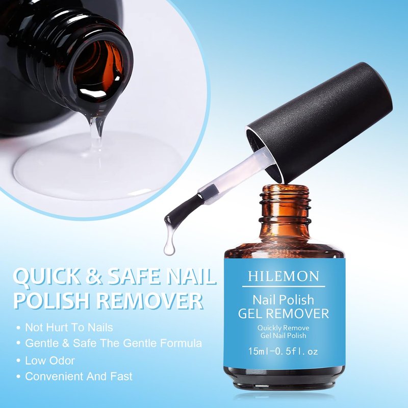 HiLemon Quick Gel Nail Polish Remover Kit, Magickly Remove Polish in 3-5 Mins for Nail Gel, with a 15ml Gel Remover, Cuticle Oil & Nail Tools, No Need to Soak or Wrap (Remover&Oil)