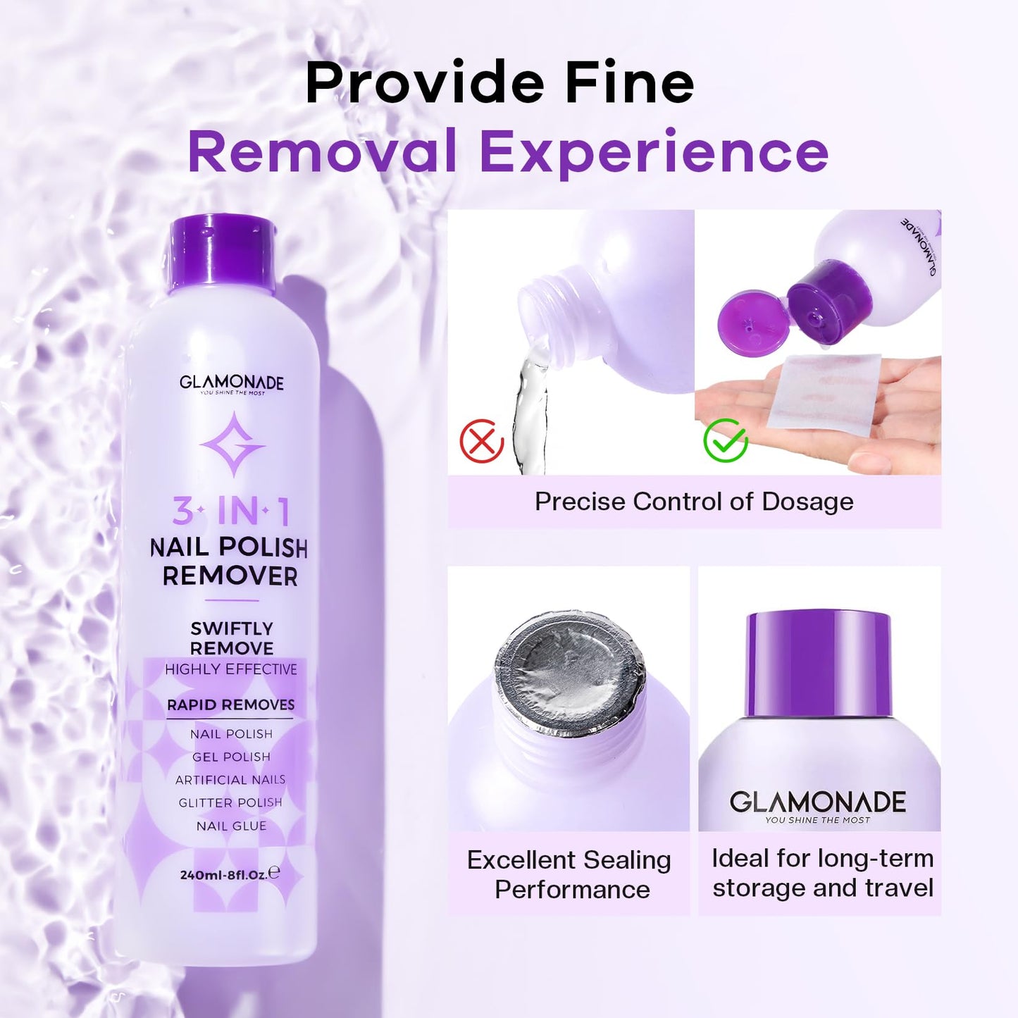 Glamonade Acetone Nail Polish Remover Kit: Soak off Gel Polish Remover Includes Nail File, Nail Buffer Block, Cuticle Pusher, Cuticle Peeler, Nail Polish Soak Off Bowl & Cuticle Oil(8 Fl.Oz.)