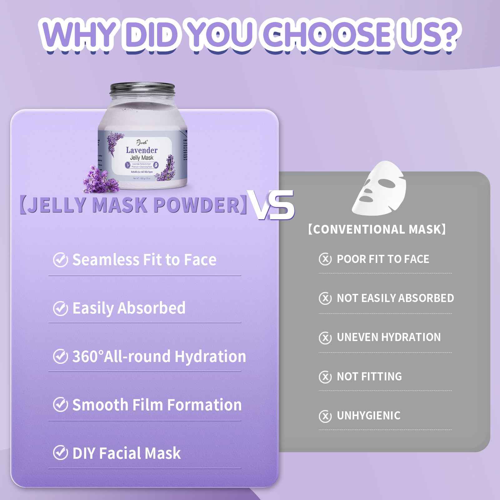 Pjordo Jelly Masks for Facials Professional, Lavender Jelly Mask Powder with Mixing Bowl Set, Peel Off Hydrojelly Mask for Moisturizing, Hydrating & Nourishing, Spa Use for All Skin