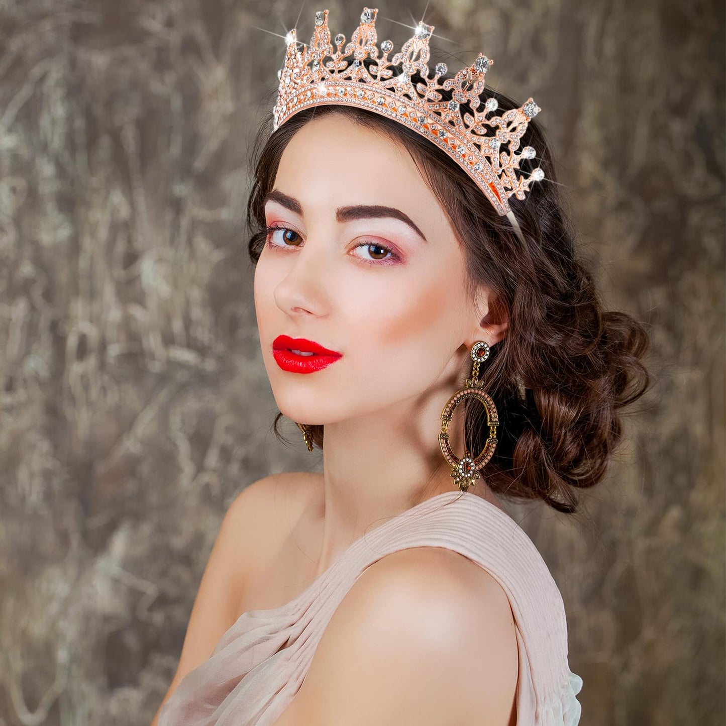 Wavyknot 10 Pieces Crown Tiara for Women Crystal Headband with Comb Princess Rhinestone Queen Crown Bridal Hair Accessories Jewelry for Women Prom Birthday Party Wedding Gifts(Rose Gold)