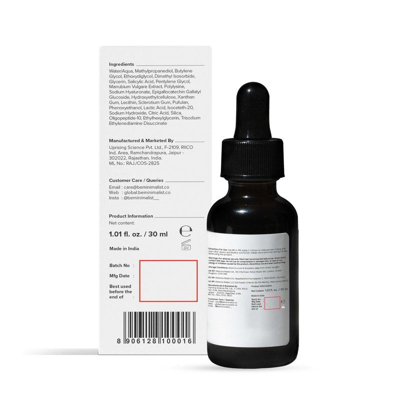 Minimalist Salicylic Acid 2% Face Serum for Acne, Oil Control & Open Pores | BHA Exfoliant for Blemish Prone Skin & Uneven Skin Tone | For Women & Men | 1Fl Oz/30ml