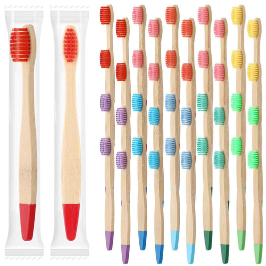 Heentan 40 Pieces Kids Bamboo Soft Bristles Toothbrushes Toddler Toothbrush Manual Travel Toothbrushes for Kids Children Home School Travel Teeth Oral Dental Care, 5.7 Inch, Individually Wrapped